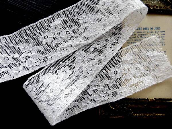フランス レース 刺繍 トリム 綿レース ニードル バテン タティング リバー スカラップ アンティーク