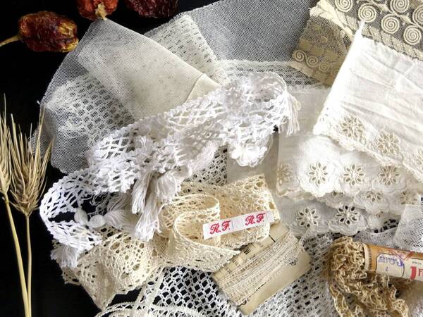 フランス レース 13点 刺繍 トリム 綿レース クロッシェ ニードル バテン タティング リバー スカラップ 装身具 アンティーク