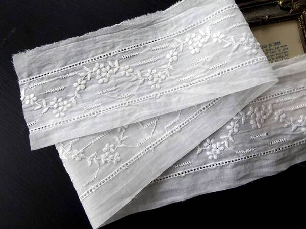フランス レース 刺繍 トリム 綿レース クロッシェ ニードル バテン タティング リバー スカラップ アンティーク