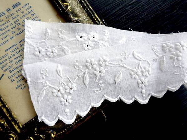 フランス 花レース 刺繍 トリム 綿レース クロッシェ ニードル バテン タティング リバー スカラップ 装身具 アンティーク