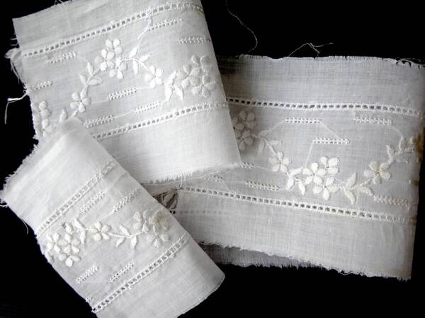 フランス レース 3点 刺繍 トリム 綿レース クロッシェ ニードル バテン タティング リバー スカラップ 装身具 アンティーク