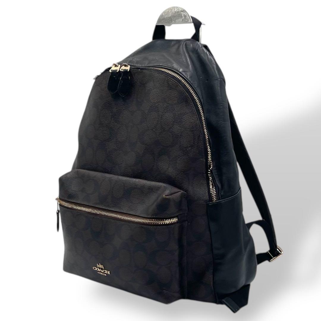 未使用級 COACH コーチ リュック オールレザー 黒 ゴールドロゴ 大容量 2025年最新】Yahoo!オークション -コーチ リュックの中古品