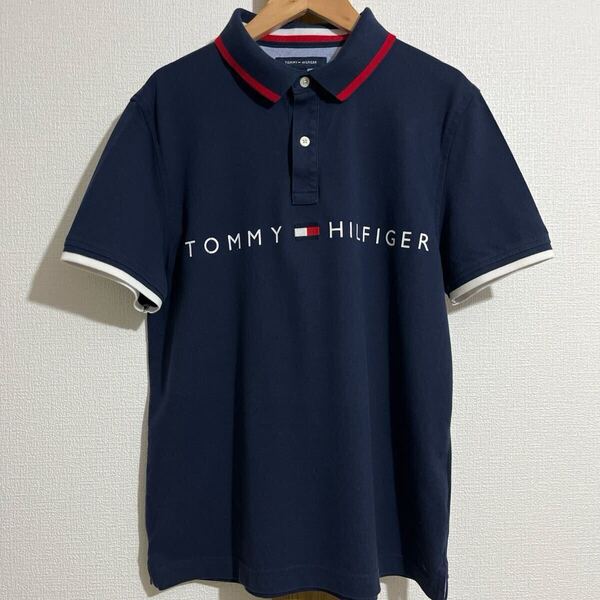00年代 レディース トミーヒルフィガー 半袖 ポロシャツ M y2k ギャル ネイビー 黒 鹿の子 古着 tommy hilfiger ワンポイント