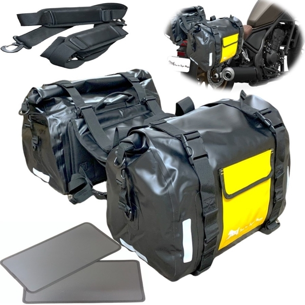T.S.H バイク用防水サイドバッグ 【黒・黄】 左右セット 60L アクセサリー 防水 エンジンガードバッグ サイドバック ショルダーバッグ