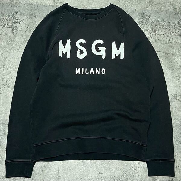 【大人気デザイン】MSGM MILANO イタリア製 プリントロゴ ブラック 黒 プルオーバー コットン100% スウェット トレーナー Sサイズ