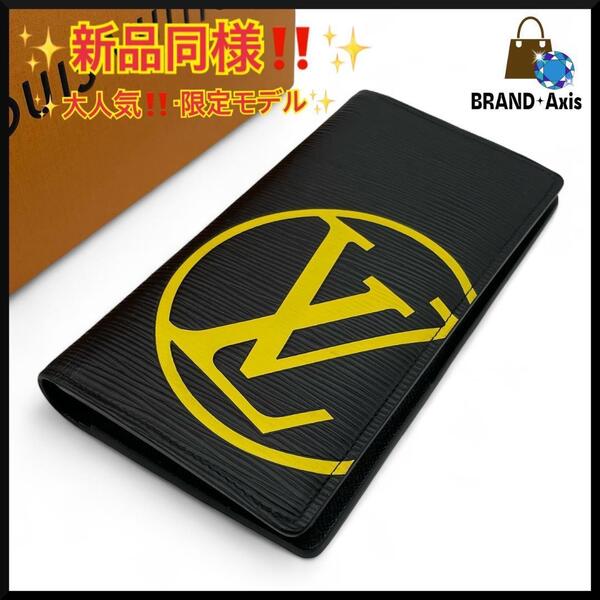 ★【新品同様】ルイヴィトン Louis Vuitton エピ ポルトフォイユ・ブラザ 二つ折り長財布 LVサークル ブラック×イエロー M67910★