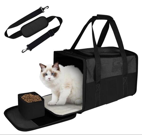 猫 キャリーバッグ ブラック 4way ショルダー ペット 犬 折りたたみ可能