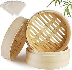 蒸し布2枚付き天然竹 せいろ 蒸し器 2段 21cm セット 大容量 竹蒸篭