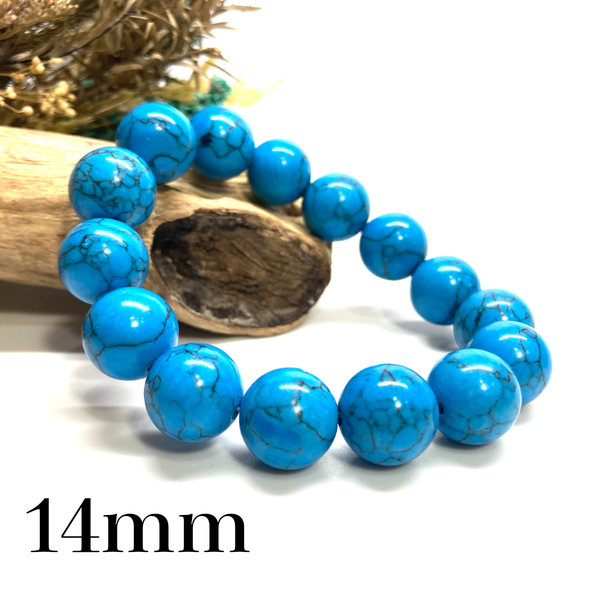 ターコイズ パワーストーン ブレスレット 14mm (シンプル) 開運 浄化 数珠ブレス メンズ 男性 プレゼント 14ミリ