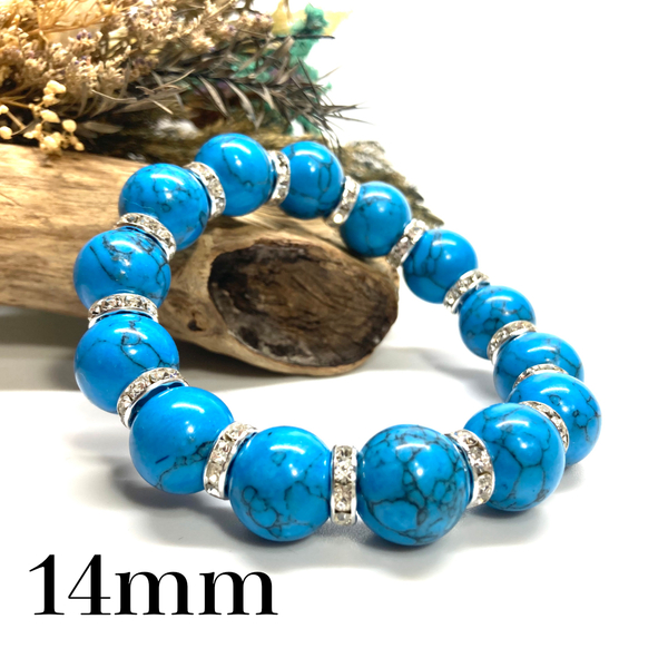 パワーストーン ブレスレット ターコイズ 14mm (シルバー) 開運 金運 浄化 数珠ブレス メンズ 男性 プレゼント 14ミリ