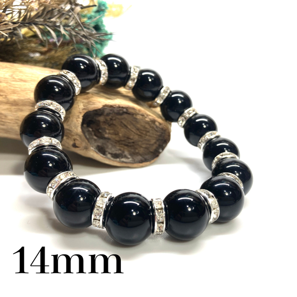 パワーストーン ブレスレット モリオン 14mm 天然石ブレス (シルバー) 開運 浄化 数珠ブレス メンズ 男性 プレゼント 14ミリ