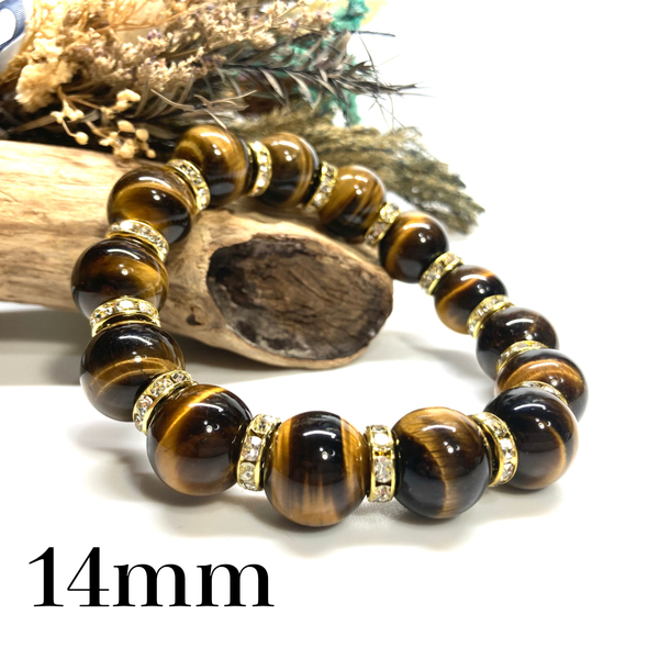 パワーストーン ブレスレット タイガーアイ 14mm 天然石ブレス (ゴールド) 開運 金運 浄化 数珠 メンズ 男性 プレゼント 14ミリ