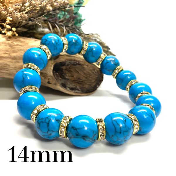 パワーストーン ブレスレット ターコイズ 14mm (ゴールド) 開運 金運 浄化 数珠ブレス メンズ 男性 プレゼント 14ミリ