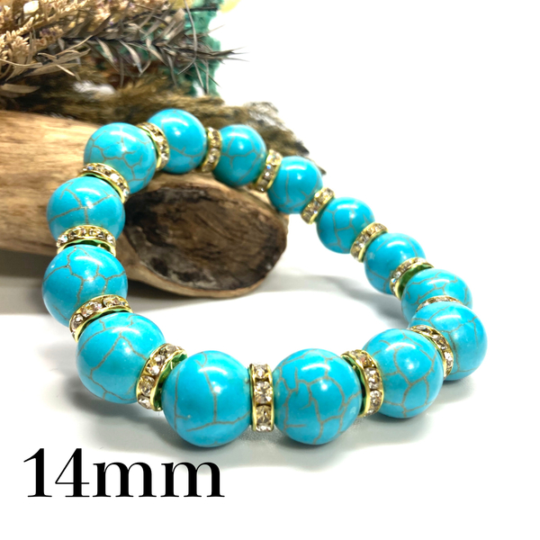 パワーストーン ブレスレット ターコイズ 14mm (ゴールド) 開運 金運 浄化 数珠ブレス メンズ 男性 プレゼント #2 14ミリ