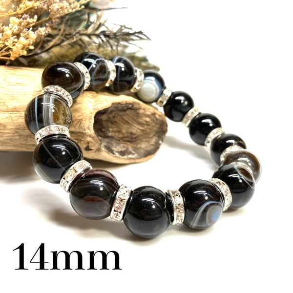 パワーストーン ブレスレット チベットアゲート(天眼石)14mm 天然石ブレス (シルバー) 浄化 メンズ 男性 プレゼント 14ミリ