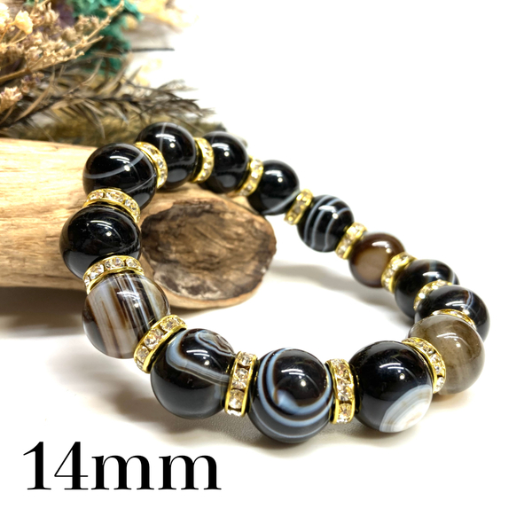パワーストーン ブレスレット チベットアゲート(天眼石) 14mm 天然石ブレス (ゴールド) 浄化 メンズ 男性 プレゼント 14ミリ