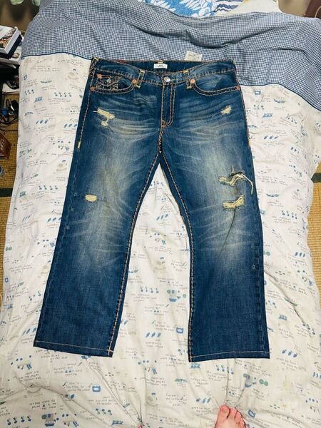 TRUE RELIGION RICKY トゥルーレリジョン ダメージジーンズ サイズW40 大きいサイズ
