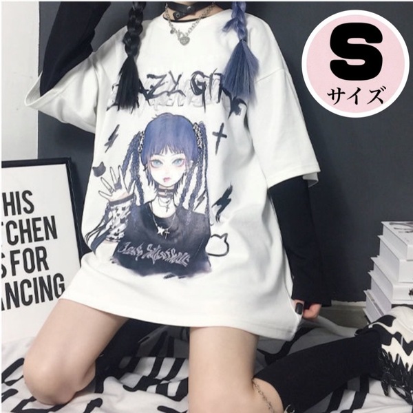 レディース tシャツ s 白 半袖 病みかわ 地雷系女子 原宿 パンク ロック