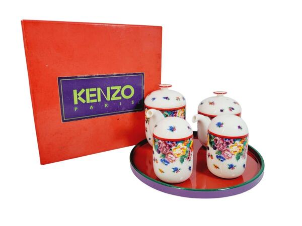 【送料無料!!即決価格!!】 KENZO ケンゾー 調味揃 ファンタジア 調味料入れ トレー有り 塩コショウ入れ 醤油差し 花柄 容器