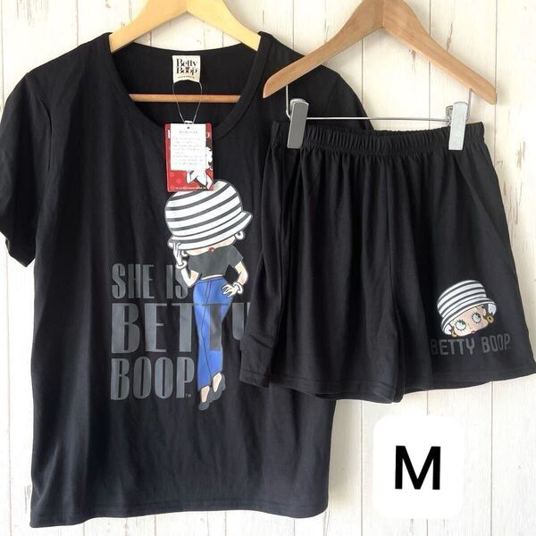 ベティちゃん 半袖tシャツ ショートパンツ パジャマ レディース 上下セット ルームウェア キャラクター Mサイズ 黒 女性用