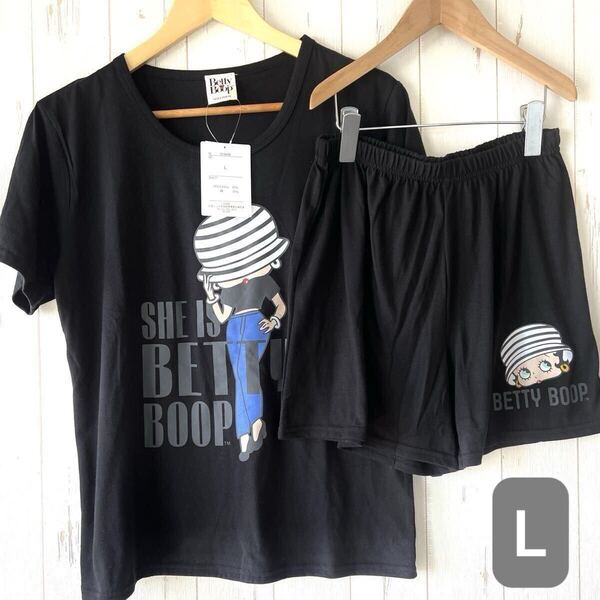 ベティちゃん 半袖tシャツ ショートパンツ パジャマ レディース 上下セット ルームウェア キャラクター Mサイズ 黒 女性用