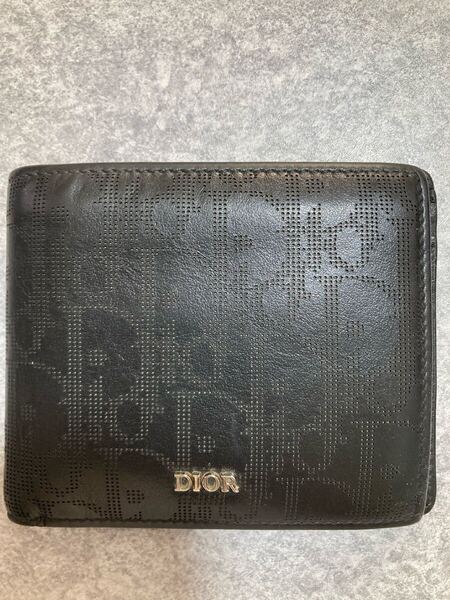 DIOR 黒レザー二つ折り財布 小銭入れ カード入れ