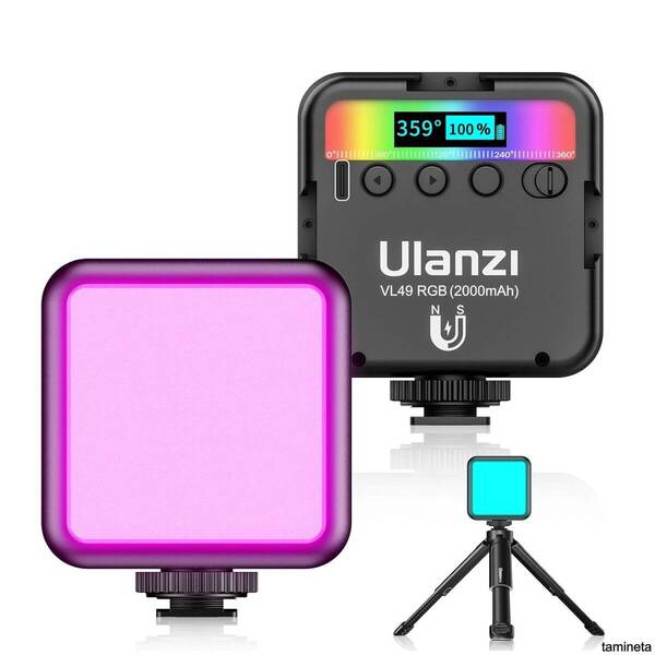 RGB撮影ライト+三脚付き LEDビデオライト 卓上スタンド 359色 明るさ調整 白色光 2000mAh USB充電式 撮影の快適性を向上