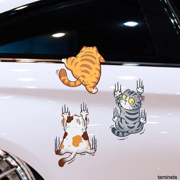 かわいい!! ひっかき猫ステッカー 3匹セット カッティング ビッグサイズ 車 カスタム ネコ好き バイク ノートPC 防水 ウィンドウデカール