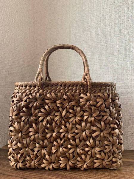 山葡萄 手作り カゴバッグ 内布付き 立体花