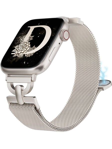 Apple Watch バンド/アップルウォッチバンドDバックル ステンレス磁石磁気マグネット42/44/45/46/49mm 男女兼用 スターライト