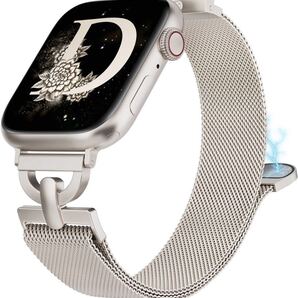 Apple Watch バンド/アップルウォッチバンドDバックル ステンレス磁石磁気マグネット42/44/45/46/49mm 男女兼用 スターライト