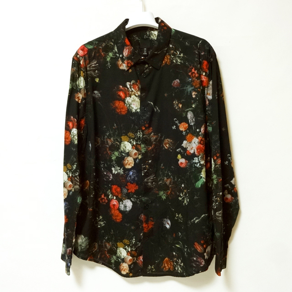 H&M メンズL 花柄 ボタニカル 長袖シャツ 中古 送料込み