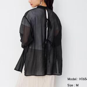 GU シアーバックリボンシャツ (長袖)黒 UNIQLO