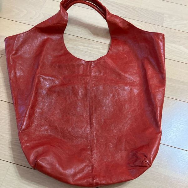 超美品 y's ヨウジヤマモト レザー トートバッグ 赤 大容量 レディース 牛革 日本製 宅急便送料無料