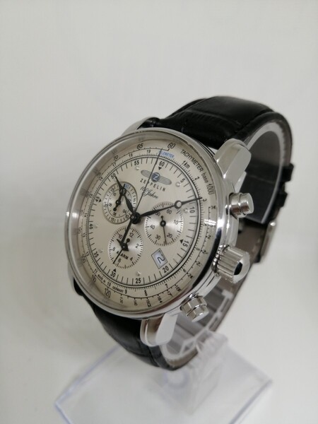 【稼働品】ZEPPELIN ツェッペリン 100周年記念 メンズクォーツクロノグラフ腕時計BK