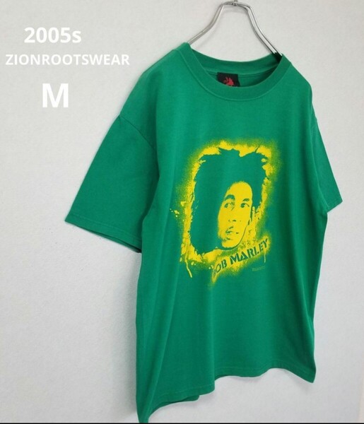 古着 2005s ZION ROOTSWEAR BOB MARLEY ボブマリーTシャツ グリーンM MADE IN USA ビンテージ アメカジバンドT ミュージックTシャツ