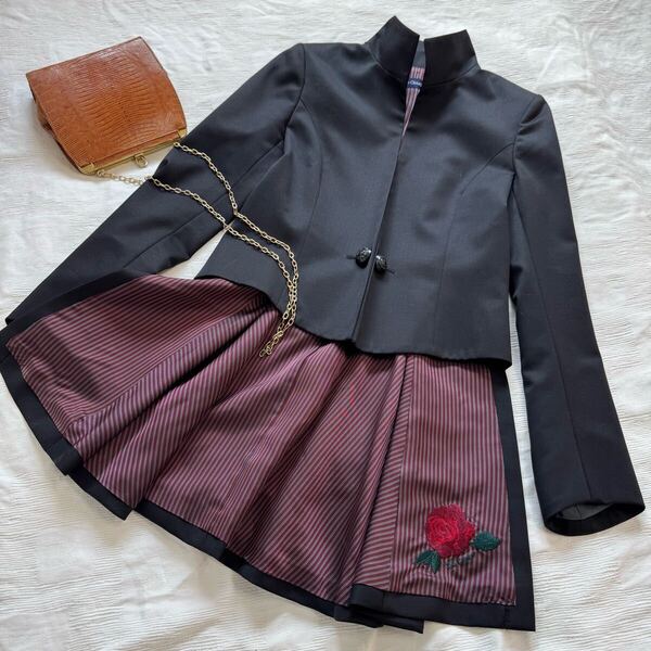 【美品】ロイスクレヨン Lois CRAYON◆パーティ フォーマル ジャケット 制服 ブレザー ドレスコート 黒 ゴシック 薔薇 燕尾服 y25052813