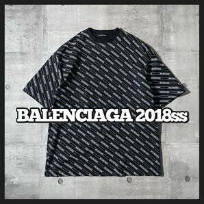 BALENCIAGA 2018SS Tシャツ モノグラム ラインロゴ 総柄