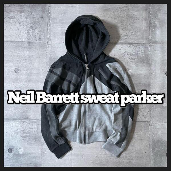 美品 Neil Barrett 切り替え スウェットジャケット パーカーショート
