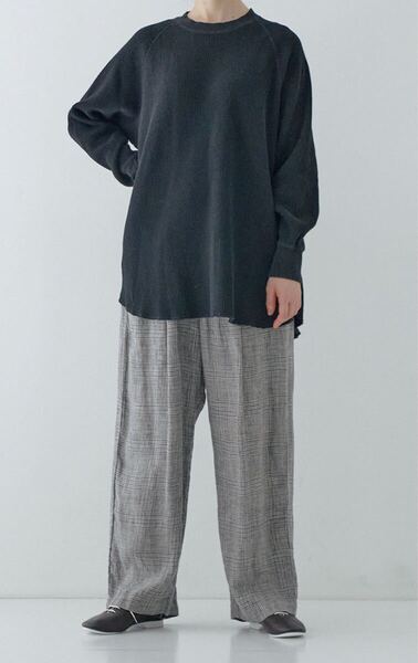 nest Robe コットン ワッフル長袖プルオーバー ブラック 男女兼用