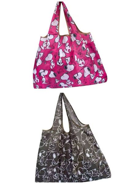 【新品未使用】エコバッグ スヌーピー マイバッグ ローズピンク&ブルー 2点セット 大容量 軽量 折りたたみ コンパクト