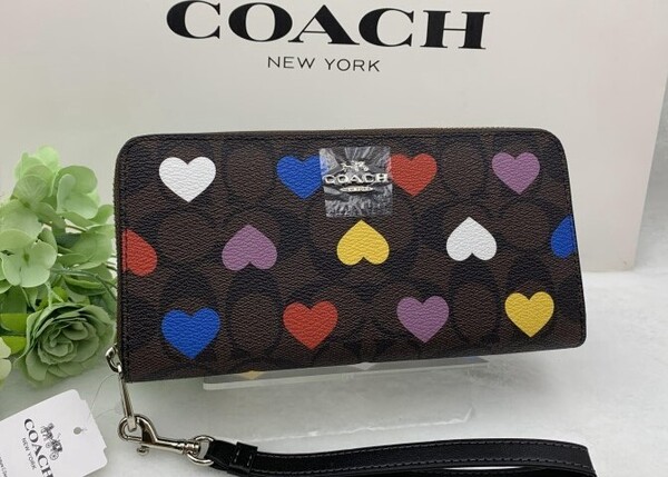 コーチ COACH 長財布 財布 ハートプリント 贈り物 シグネチャー ロング ジップ ウォレット アコーディオン 新品 未使用 CP411 A341