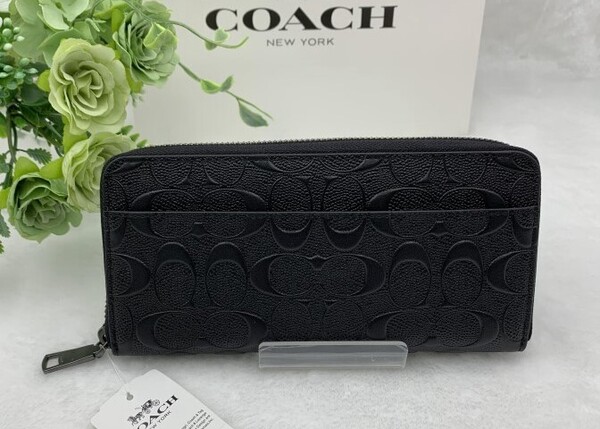 コーチ 長財布 COACH 財布 メンズ ブラック 黒 プレゼント 贈り物 シグネチャー ラウンドファスナー シンプル ロング ジップ F58113 C211