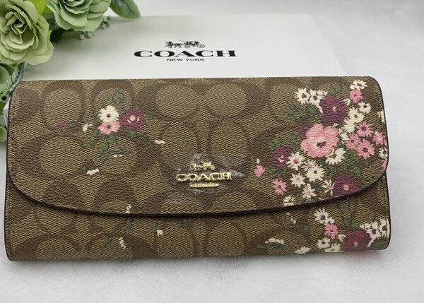 コーチ COACH 長財布 財布 シグネチャー フローラル プリント ロゴ スリム エンベロープ アウトレット レザー 新品 未使用 F29395 A176