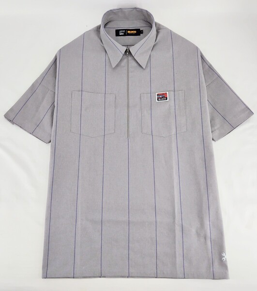 BLUCO WORK GARMENT/ブルコ 153-21-101PULLOVER STRIPE WORK SHIRT S/S(GRY)サイズL.新品.税込価格.送料無料