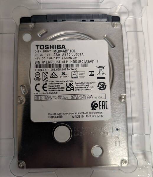 【812時間】東芝 1TB 2.5 SATA HDD 7mm厚 MQ04ABF100 正常品 *送料無料!*