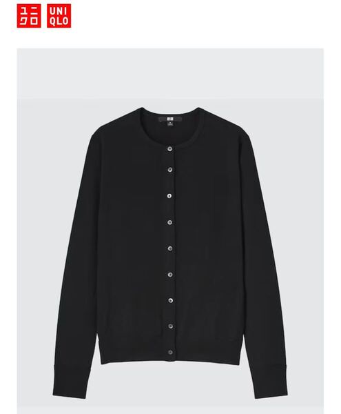 UNIQLO エクストラファインメリノクルーネックカーディガン(長袖) ブラック 黒 Sサイズ ユニクロ