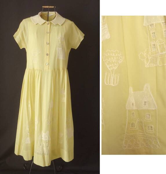 ★送込 ジェーンマープルドンルサロン Home sweet homeワンピース イエロー Jane Marple Dans Le Salon 刺繍 ロングワンピース 黄色 半袖