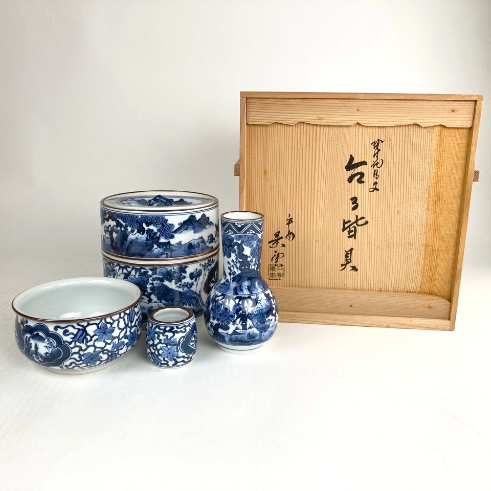 平安 景雲 涼炉 染付 共箱