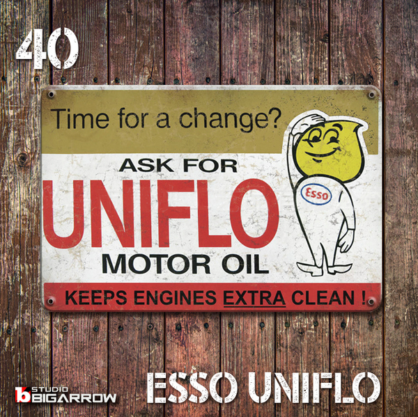 40 ブリキ看板 20×30㎝ ESSO UNIFLO エッソ ガレージ メタルプレート アメリカンインテリア メタルサイン USフェンス 世田谷ベース